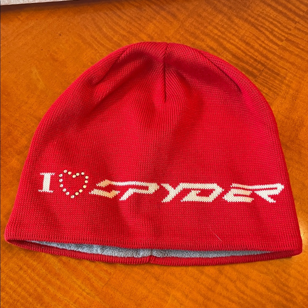 New Spyder Red Knit Hat with Logo and heart